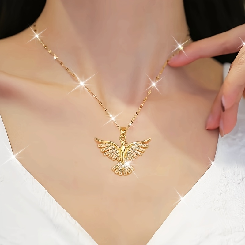 

1pc 18k Plated Eagle Pendant , Copper 5a Zirconia , , Clavicle For