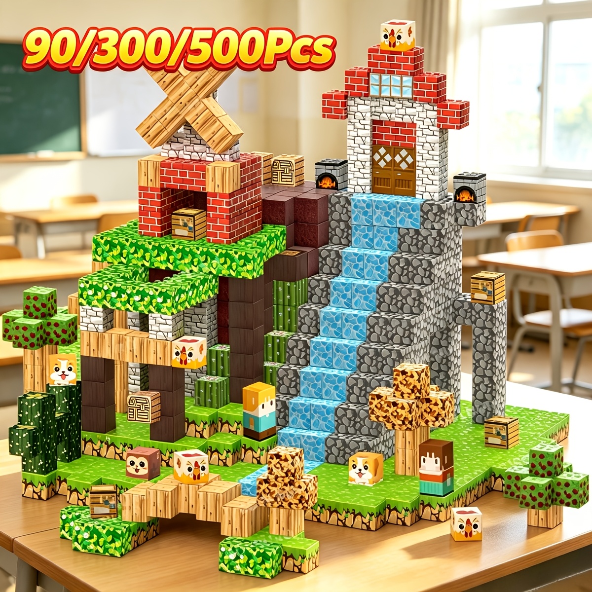 90/300/500pcs Magnetic Building Square Blocks, Open-Ended Creative Toy