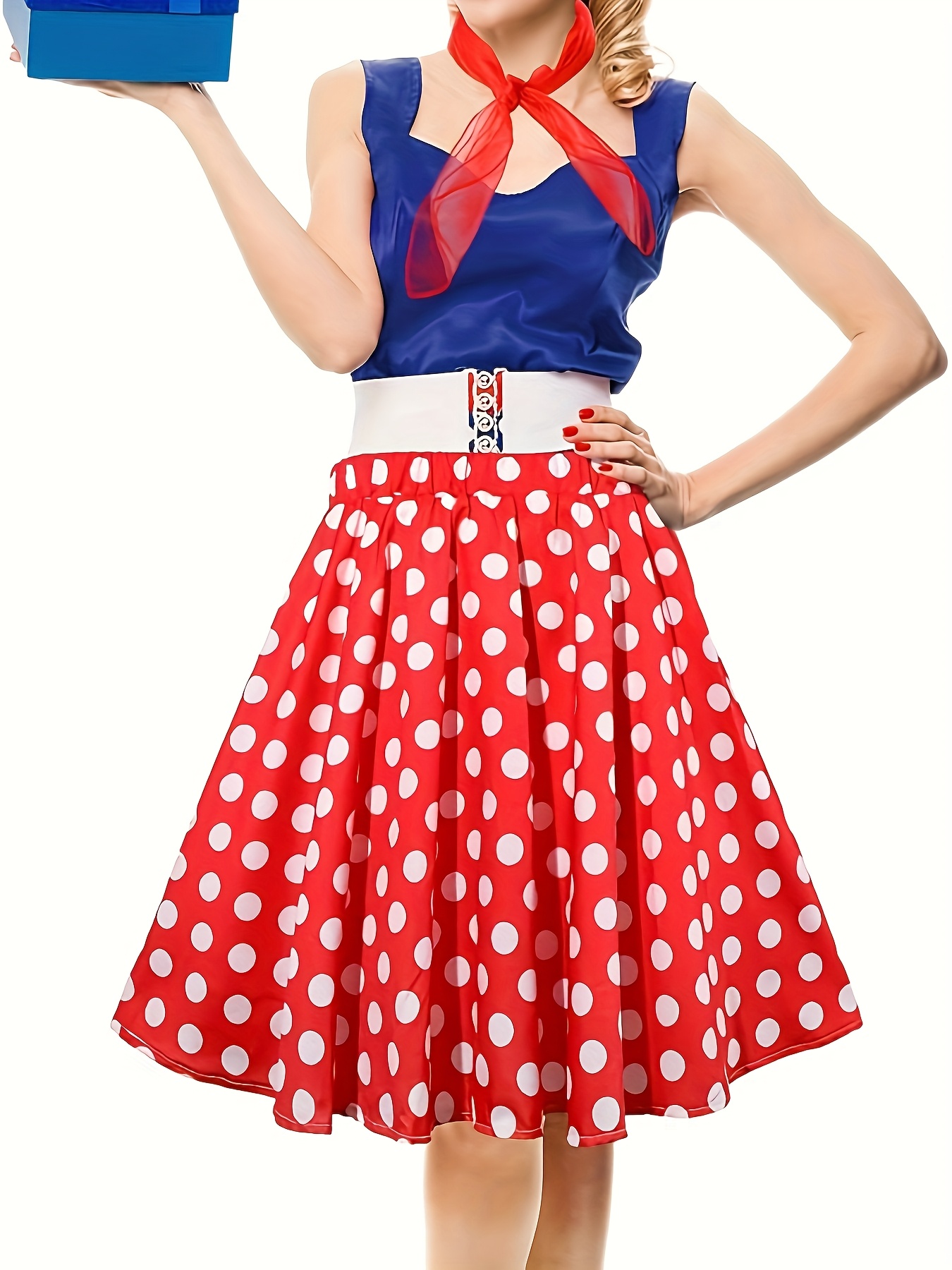 women's vintage 1950s 1960s retro polka dot a line skirt red
