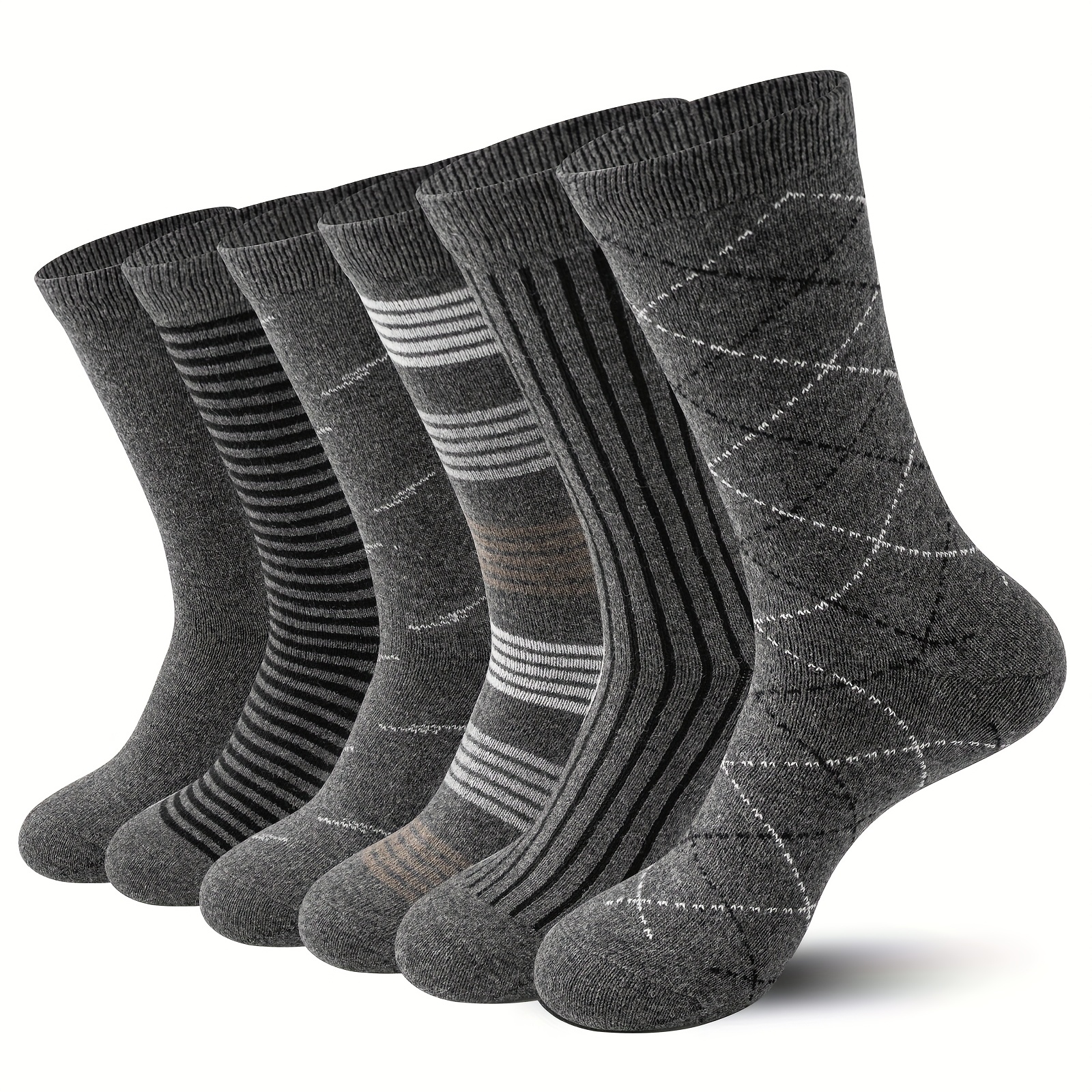 E-shop 6 Paar Samt Socken, Atmungsaktiv & Schweißableitend, Thermosocken, Herren Socken, Rundhals Socken, Klassische Muster Kein Faden Socken