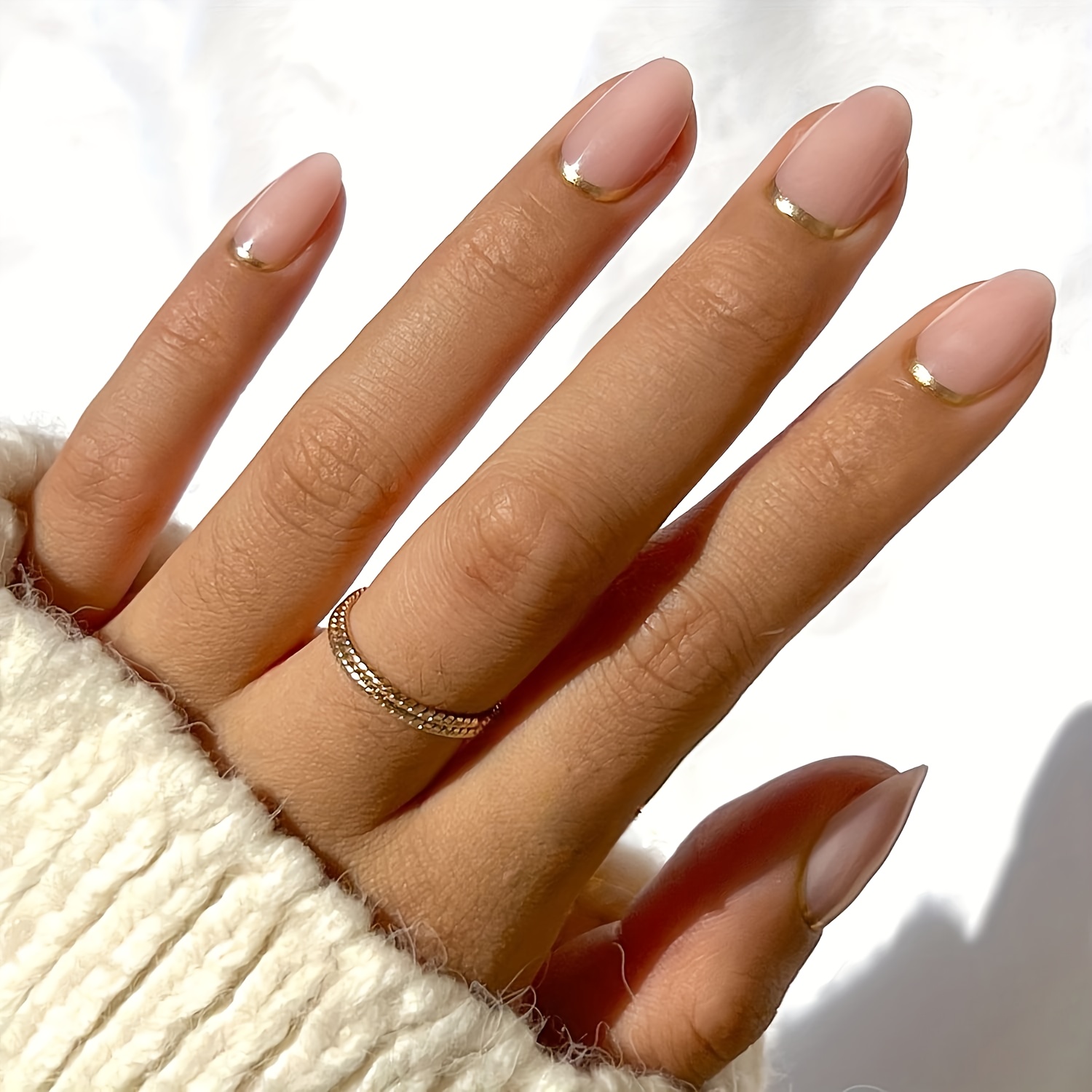 24-pack Short Oval Nude Artificial Nails | Elegant European Style With , Removable, Includes Glue And Nail File
