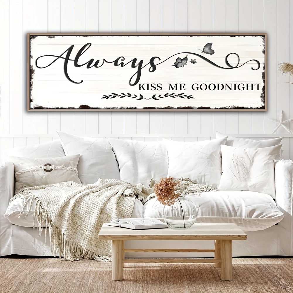 

Always Kiss Me " Vintage-inspired Canvas Art Print - Frameless Love Quote Wall Decor For Bedroom, Living Room, Home Office