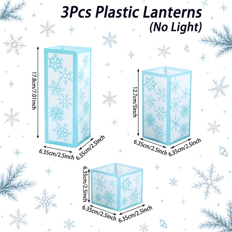 TEMU 3pcs, Blue Snowflake Plastic Lanterns (without Lights), Different Size Snowflake Pattern Lantern Decoration, Merry Christmas Party Decoration,