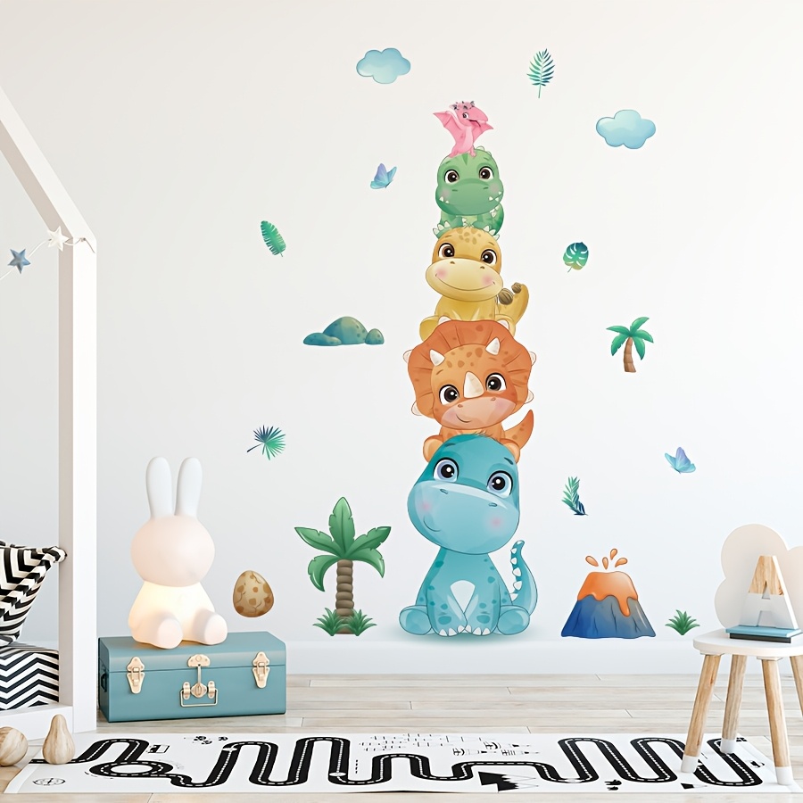 1pc creative cute stacked high dinosaurs pattern self   wall stickers bedroom bathroom living room porch home decoration wall stickers removable stickers wall decor decals