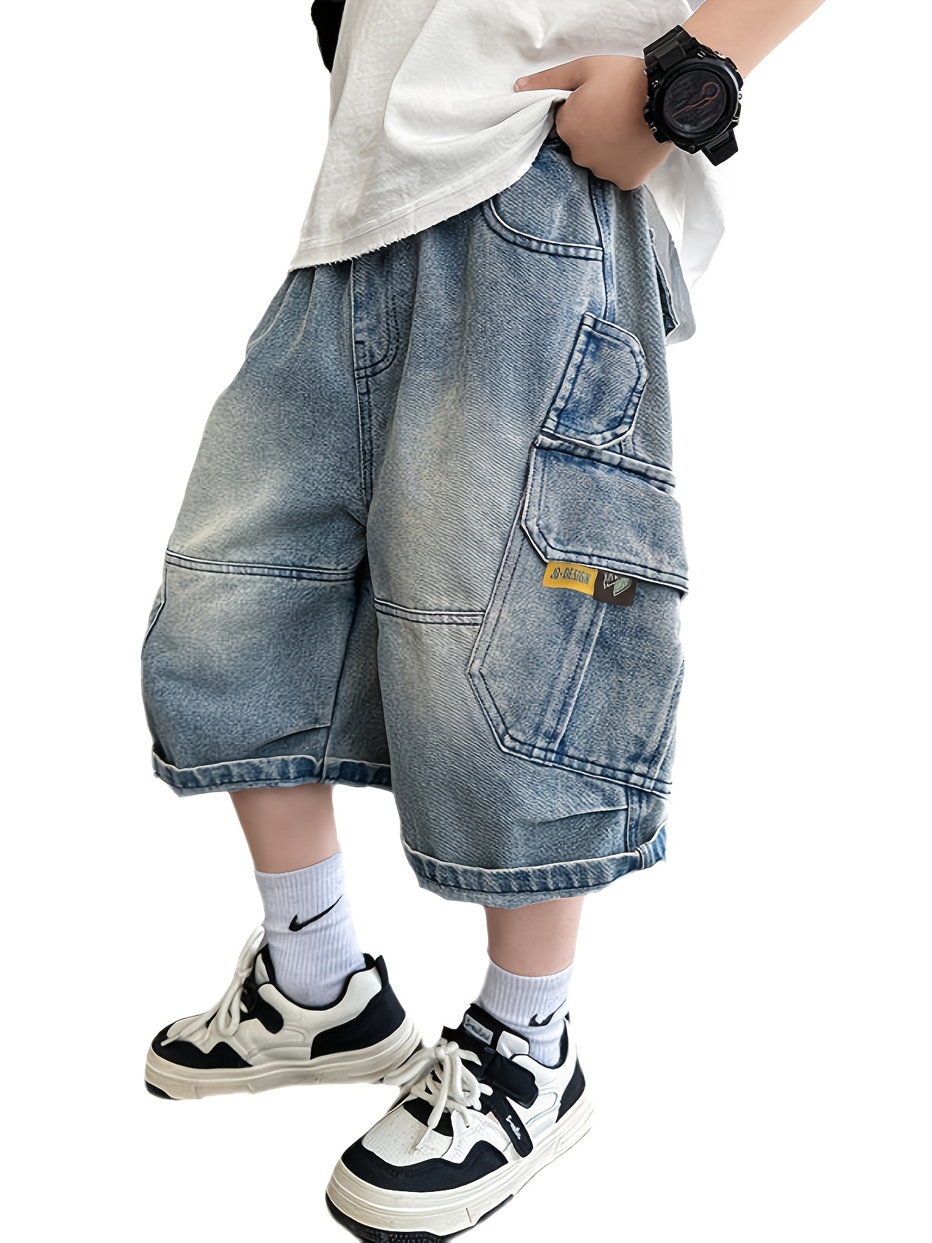 boys summer workwear knee length pants denim shorts 2026 new