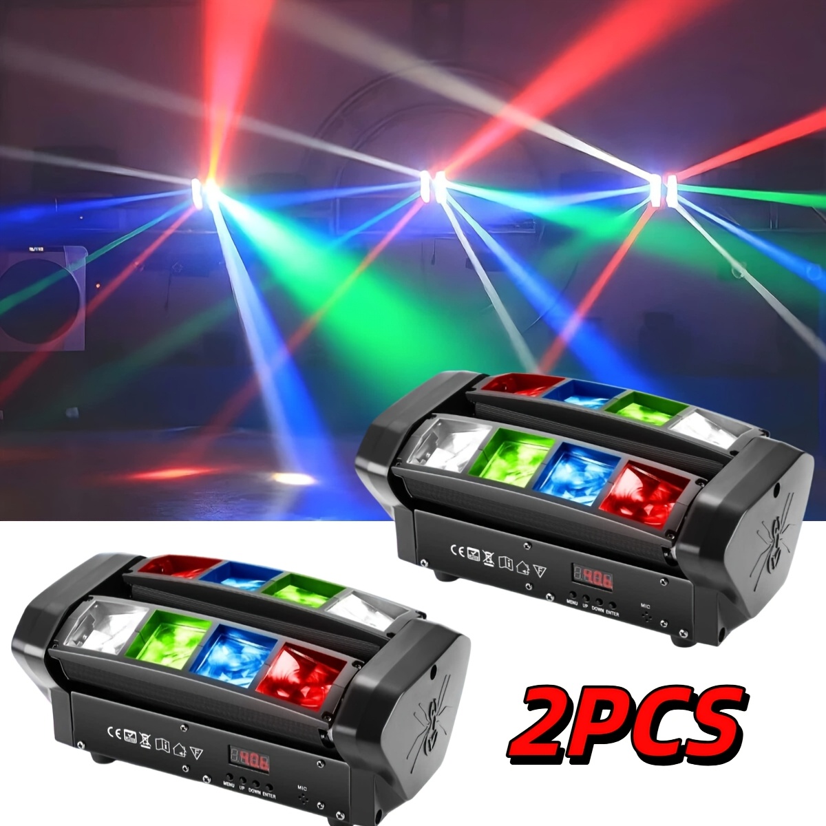TEMU 2pcs Stage Light, Dj For Party Disco Lights, 8 Led Beam Moving Head Stage Lighting, Rgbw 4 In 1 Rotating Stage Strobe Lamp, 8 Powerful Light