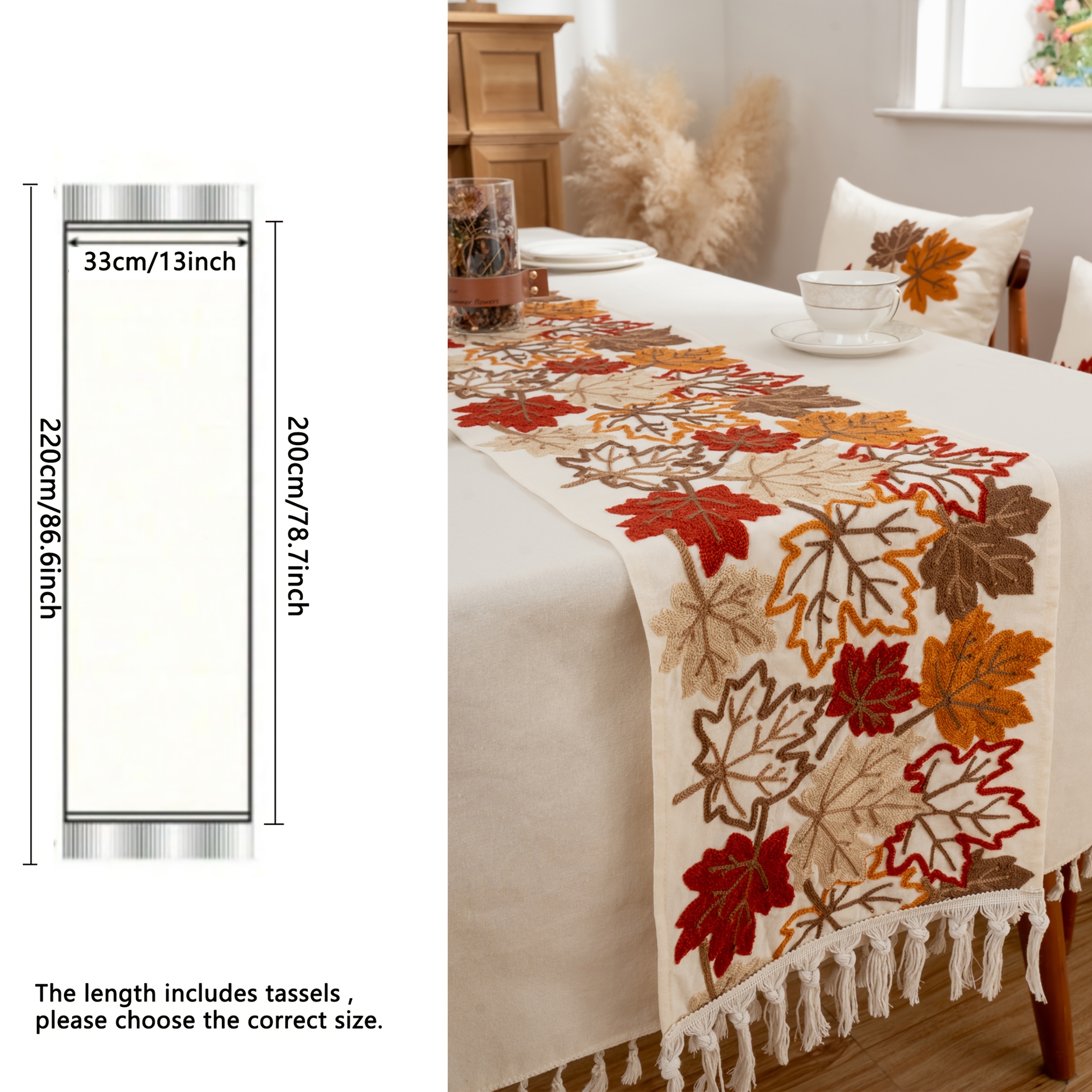 TEMU 1pc 3d Embroiederd Hand-embroidered Maple Leaf Table Runner Suitable For Thanksgiving & Halloween -all Hallows' Day- Autumn Table Decor With