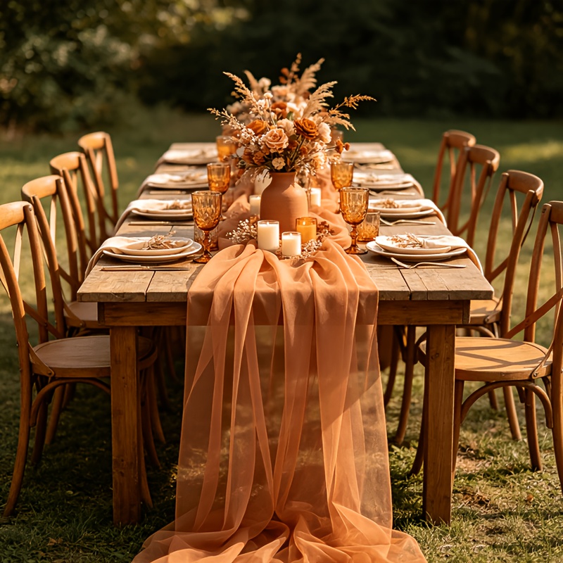 TEMU Multiple Sizes Available, Retro Terracotta Handcraft Decorative Fabric, Autumn Thanksgiving Gauze, Suitable For Bohemian Wedding Arch Background