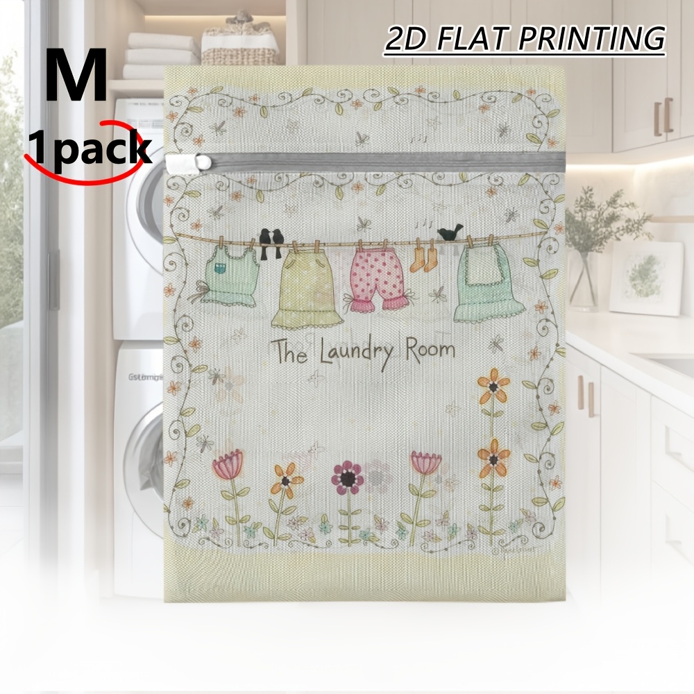 TEMU 1 sac à lessive à fermeture éclair en , réutilisable, imprimé floral de ligne à linge , sac en robuste adapté au nettoyage des vêtements, à des