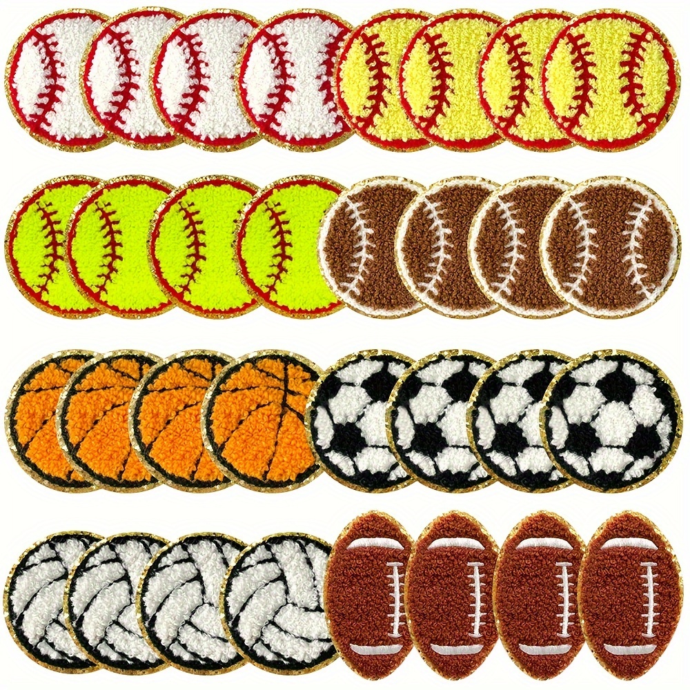 

32pcs Sports Iron-on Patches Set - Baseball, Football, Basketball Embroidered Appliques For Clothing, Jackets, Jeans & Hats - Mixed Colors