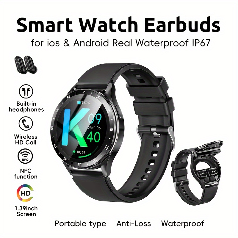 

Watch Earphones 2-in-1, Smart Watch Wireless Earphones, Black And Options, The Perfect Combination Of And Fitness Advantages