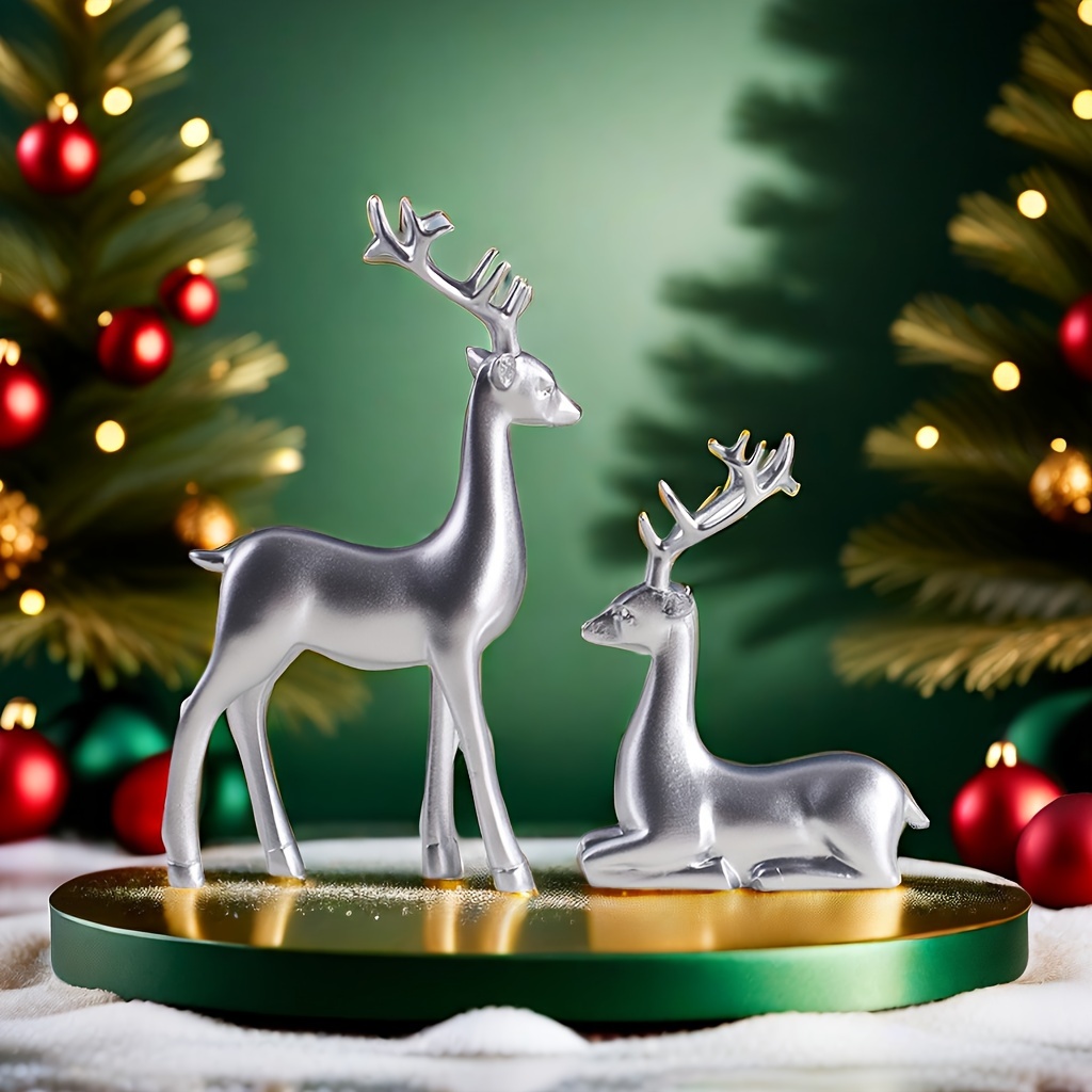 

Charming Mini Silvery Resin Deer Figurine - Perfect For Christmas Home Decor, Living Room & Dining Display