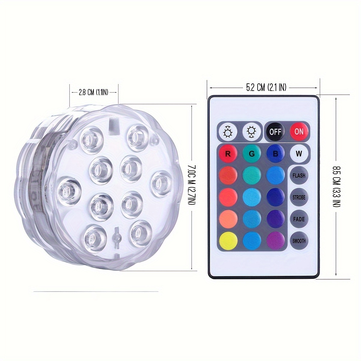 TEMU Submersible Led Lights With Remote Control, Pond Lights, Underwater Poollights, Puck Lights, Battery Powered, Rgb Changing Pool, Vase Base, Spa,
