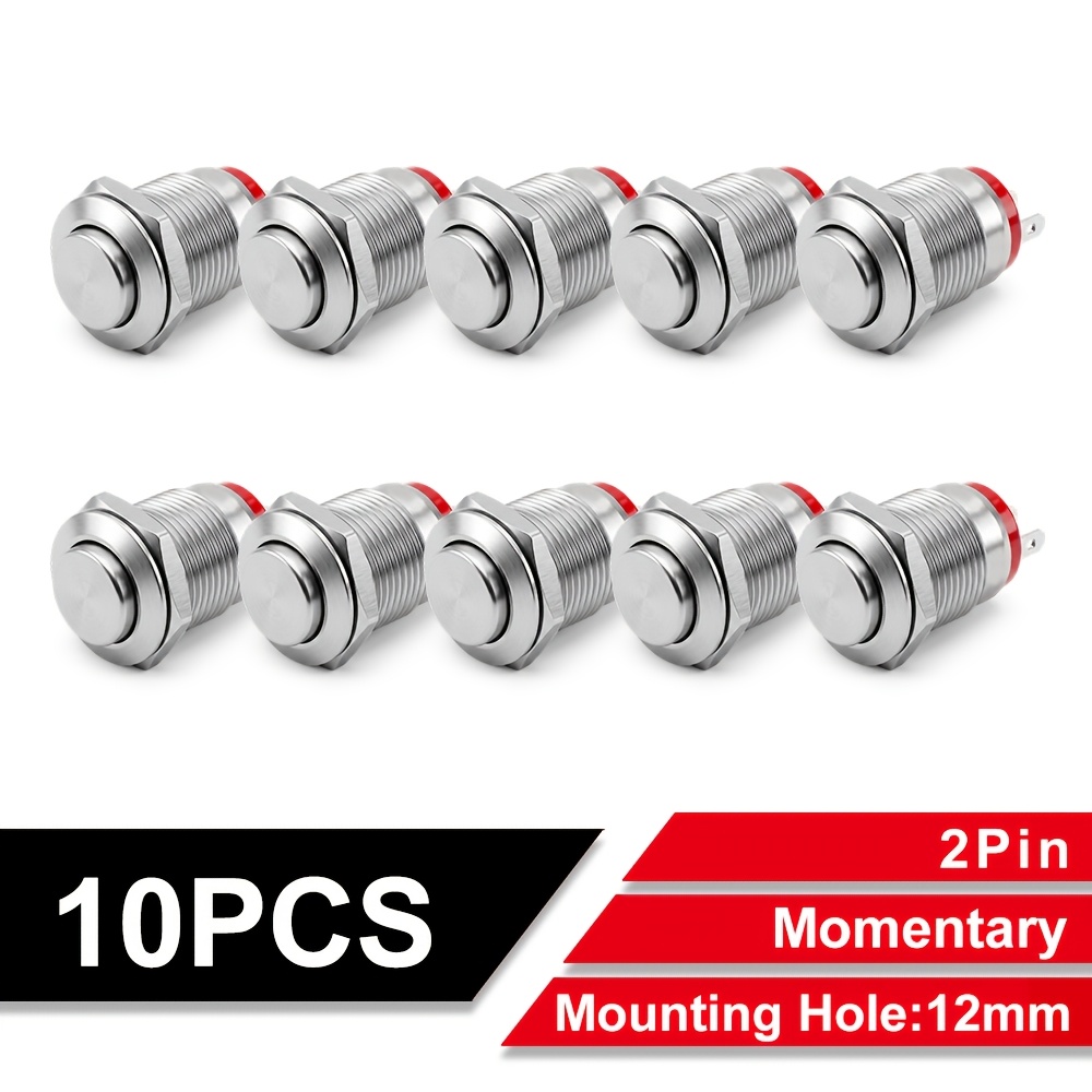 TEMU 10pcs 12mm Horn Push Button Switch, Momentary 2pin Snap-in Metal High Round Switches, For Car, Diy Electronics, Parts