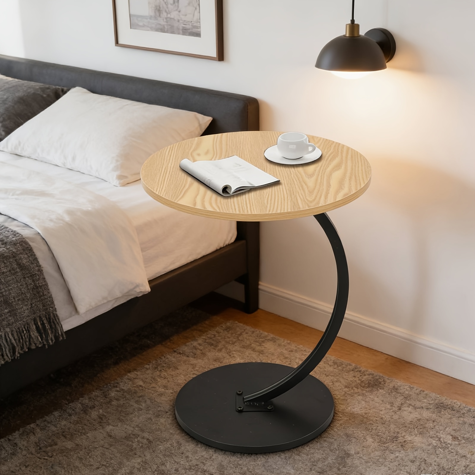 E-shop Holz Beistelltisch mit C-förmiger Stütze, Maße 40*62CM, geeignet für Wohnzimmer und Büros. Kann als runder Couchtisch oder Beistelltisch