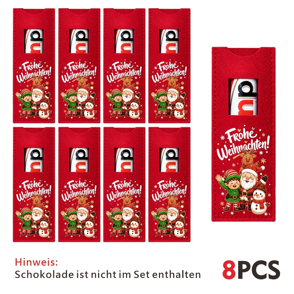 TEMU 8 Stück deutsche Filz-Weihnachtsgeschenktüten, "Frohe Weihnachten"-Design mit Weihnachtsmann, wiederverwendbare Gastgeschenkbeutel für Bonbons,
