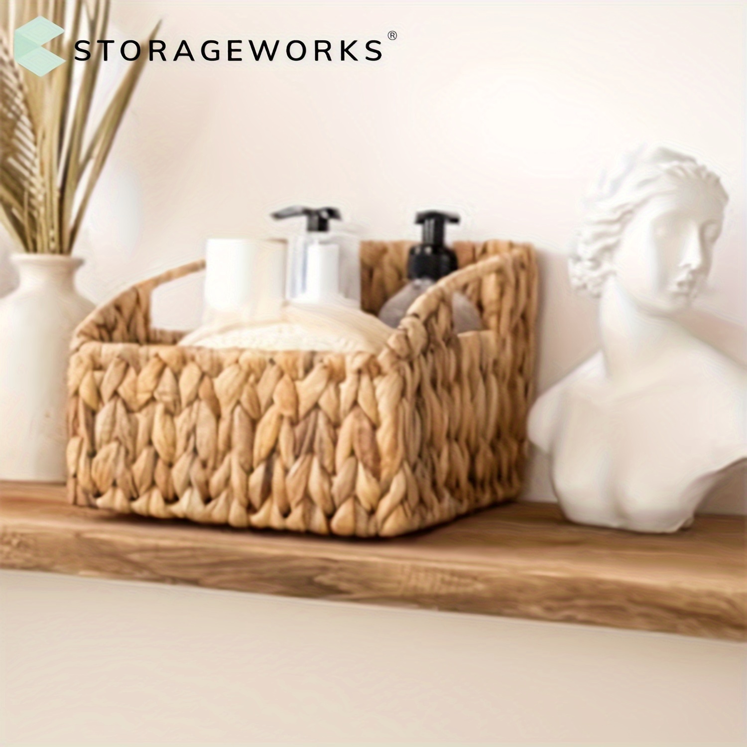 

Wicker Baskets For Storage, Small Wicker Baskets With Built-in Handles, Seagrass Storage Basket, Seagrass Baskets For Pantry Storage, 2 Pack, Shelf Baskets