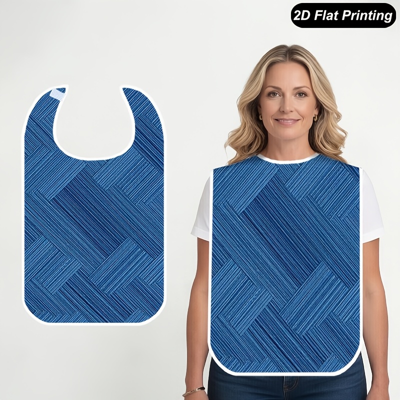 TEMU 1pc Adult Bib, Blue Geometric Pattern 2d Flat Print Design, Dining For Adults Bib, Suitable For Home, Restaurants, Kitchens, Dining Table,