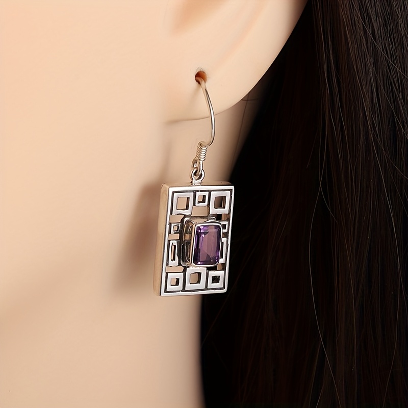 1pair Bohemian Purple Geometric Hollow Dangle Earrings