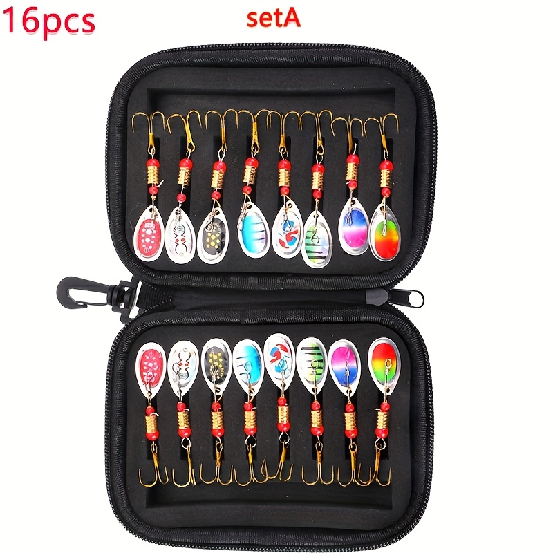 E-shop 16-teiliges Köder Set mit Aufbewahrungstasche | Handgepflegte Metall Spinner Köder für Barsch, Forelle, , Hecht | Salzwasser & Süßwasser Spinner