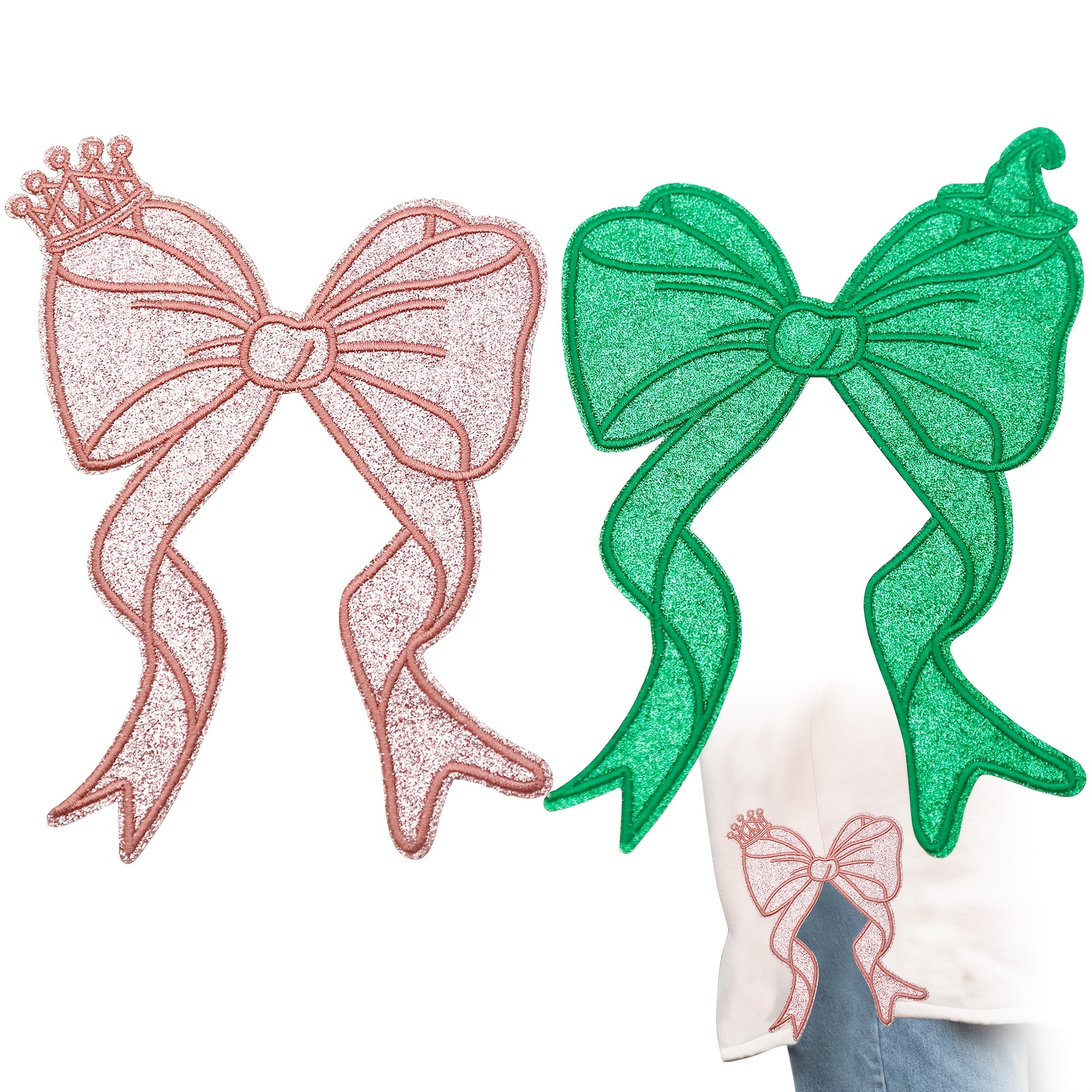 

[1 Pair Hat Glitter Patches] 1 Pair Giurkuu Elphaba Side Bow Iron-on Embellishments, Hat Glitter Appliques For Sweatshirts, Hoodies, Jeans, Jackets - Diy Decorations For Halloween