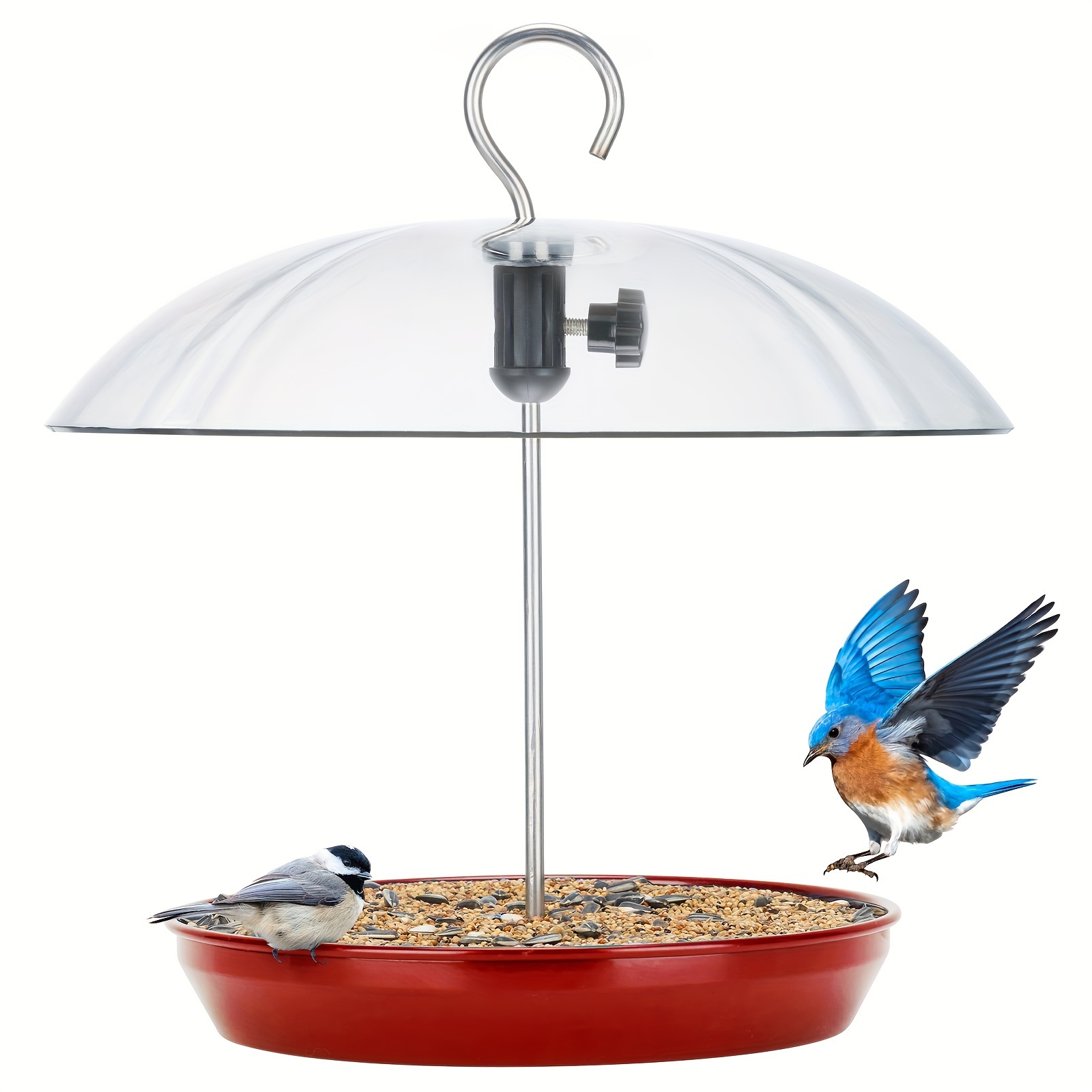 

Kingsyard Adjustable Platform Bird Feeder For Outdoors Hanging, Metal Tray Bird Feeder With Dome Top, Goldfinches