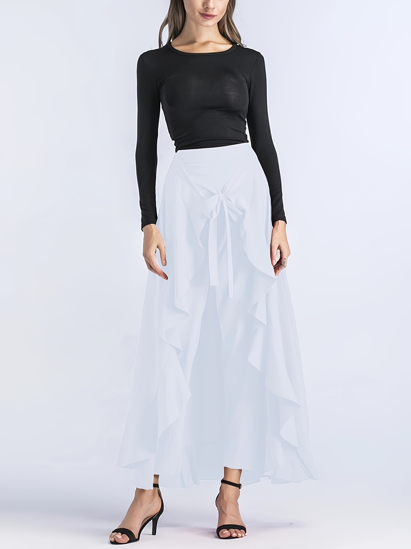women's elegant high waist ruffle maxi pants non see beach