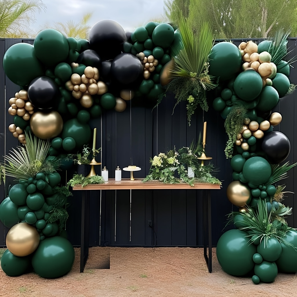 TEMU A Set Of 116 Balloons In Black, Green, And Golden For A Wreath. The Metallic Golden Balloons Are Perfect For Celebrations Like Birthdays,