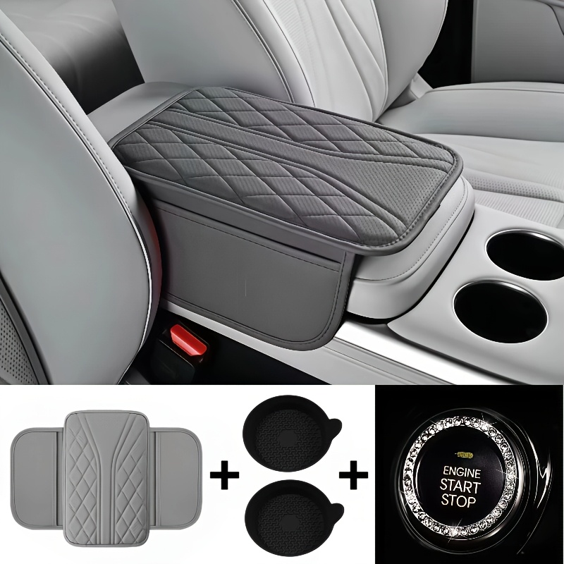 TEMU Car Armrest Box Pad Set (1 Armrest Pad + 2 Random Mats + 1 Button Sticker)made Of Premium Faux Leather, Featuring Soft Elbow Rest And Delicate