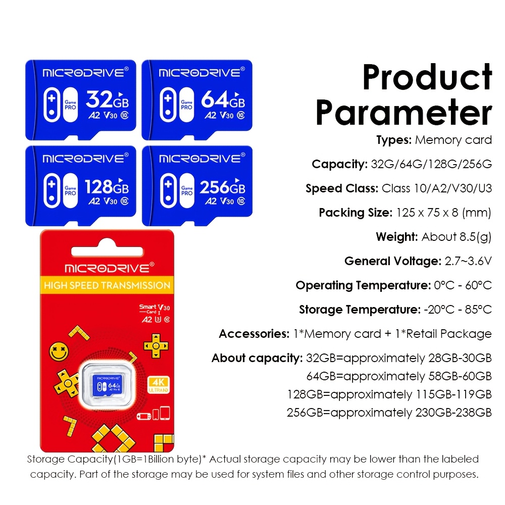 MICRODRIVE blue game memory card, high speed TF memory card for tablet PC, camera, mobile phone, laptop, car stereo, game console, audio32G,64G,128G,256G, Multidevice Compatibility, Fast Storage Solution, Compact Memory Card, Modern Storage Tech, Efficient Data Storage, Premium Quality, Memory Card Card, Storage Expansion, Tech Enthusiasts, Gamers