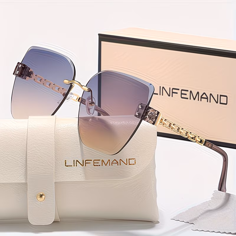 frameless cat eye womens fashion glasses luxury gradient visor driving holiday gift Product details 0