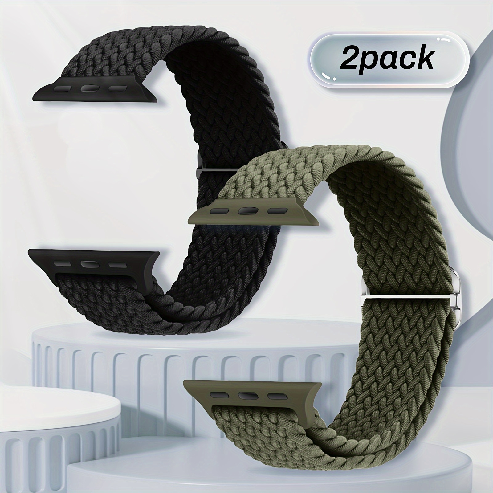 Set Of 2 Woven Elastic Straps Suitable For Iwatch Sizes 38mm To 46mm For Men And Women, Featuring An Adjustable Nylon Single For Iwatch Through 10 And Ultra