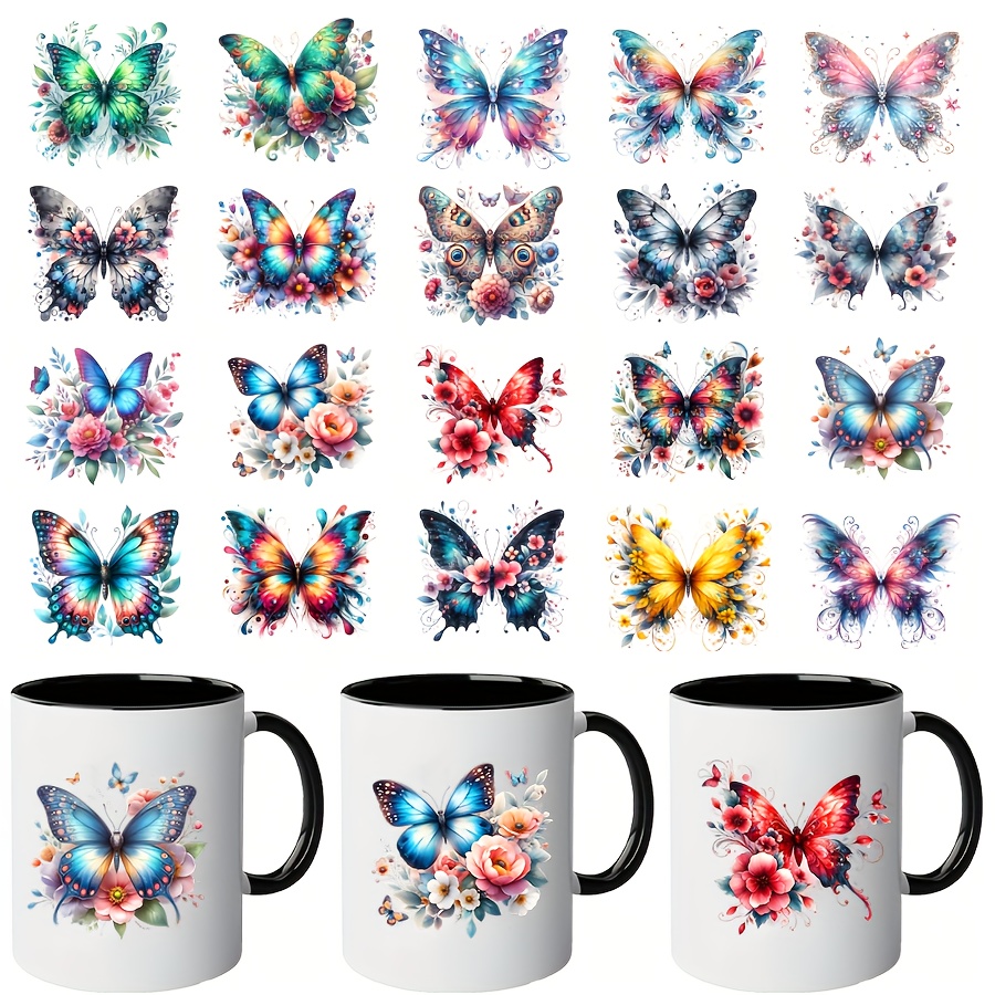 

20 Assorted Butterfly Designs Pvc Transfer Decals For Diy Crafts, Decoration For Notebooks, Ceramic, And Other Smooth Surfaces