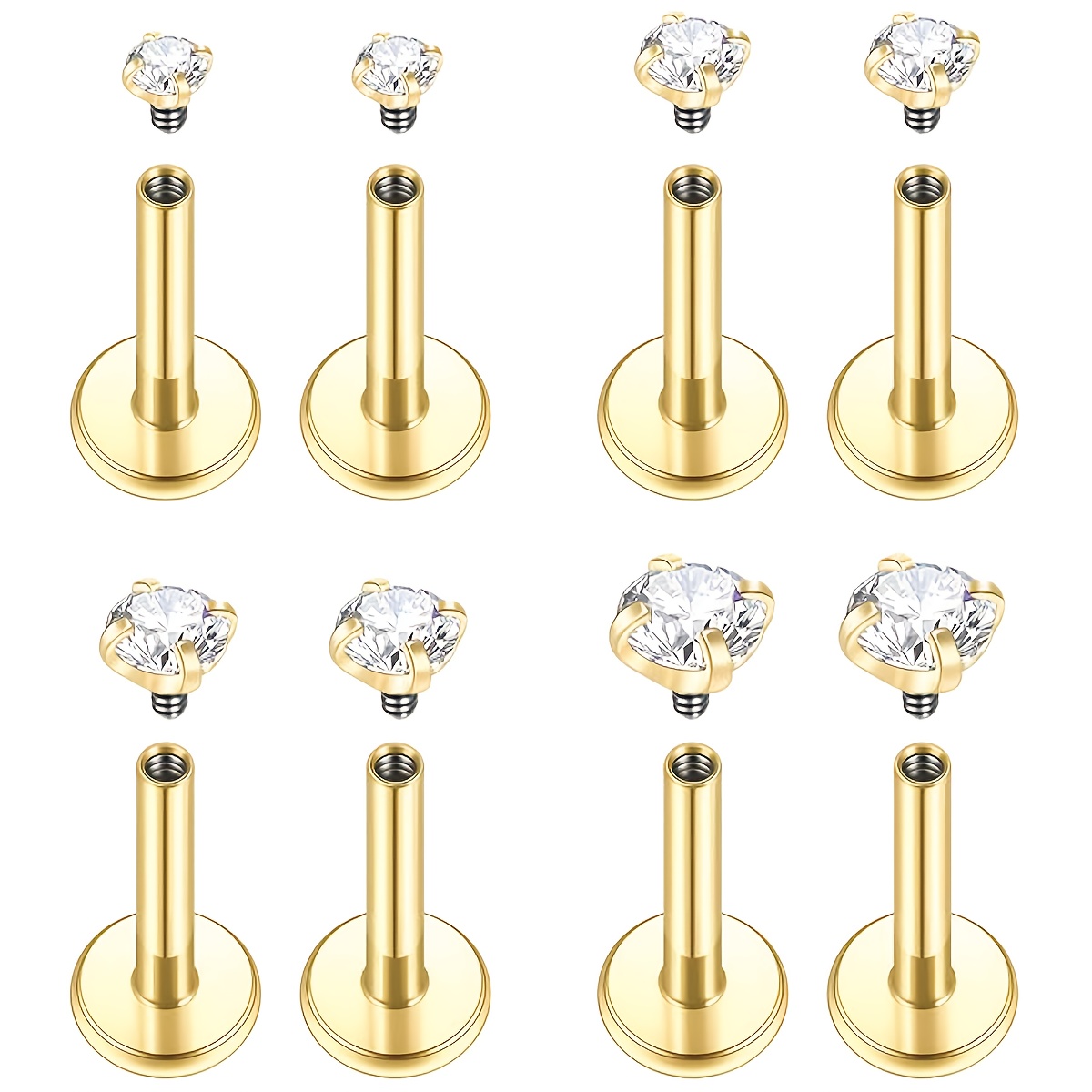 E-shop 8-tlg. 16G Labret-Piercing-Schmuck mit Innengewinde für Nasen- Lippen-Stecker, Nasenohrringe mit flacher Rückseite, CZ-Nasen-, Nasenflügel-,