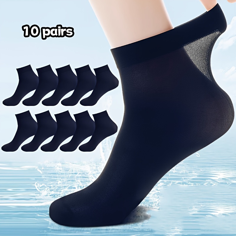 

10 Pairs Of Navy Socks,, Couple Socks, Spring And Summer, Ultra-thin, , Men's Silk Socks, Plain Color, Business, Navy Blue, Mid-calf, Breathable, Invisible Men's Socks