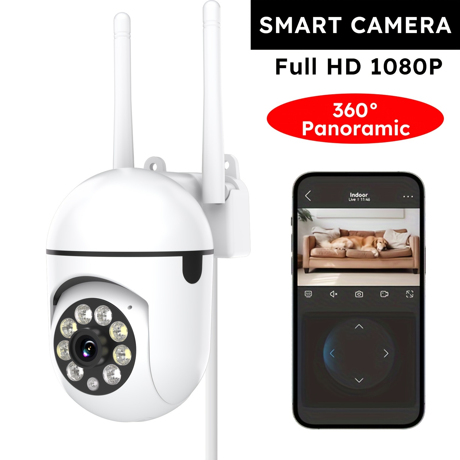 1pc Ease Life 1080p Security Camera Outdoor 360° View Pan/tilt Camera For Outside With Color Night Vision, Motion Detection, 2-way Talk, 2.4ghz Wi-fi, Memory Card & Cloud Service Y108, Wired