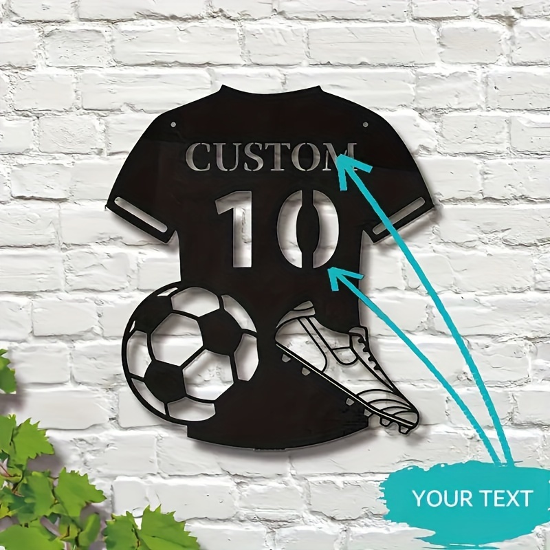 

Personalized Soccer Sign Metal Wall Art Deco - Custom Name & Number Football Jersey Wall Decor, Reusable Pre-pasted Matte For Home Decor, Detachable Artistic Sports-themed Gift