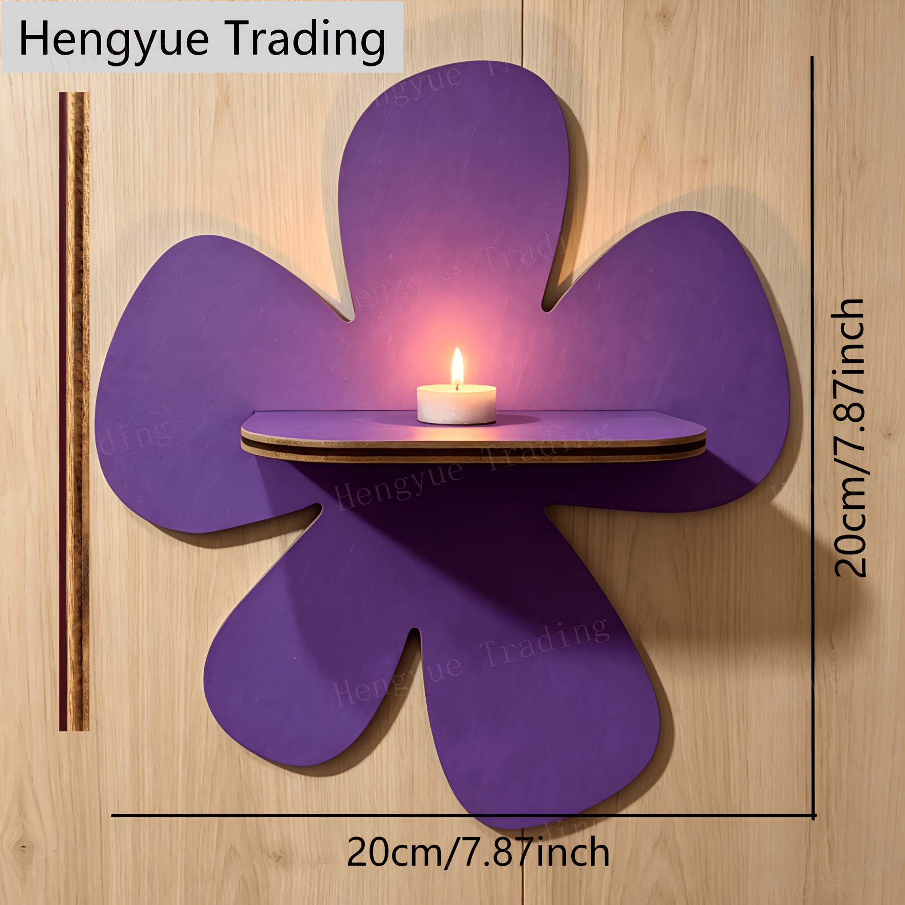 TEMU Étagère murale plate 2D style bohème violet (7.87 X 7.87 pouces) - Présentoir en bois réglable, convient pour la décoration intérieure du salon,