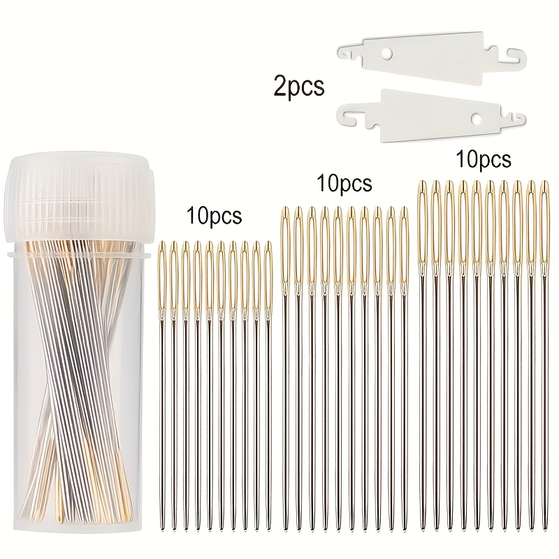 30pcs Large Eye Cross Stitches Needles With Threader Diy Embroidery Needlework Threading Needle Hand Sewing Tools