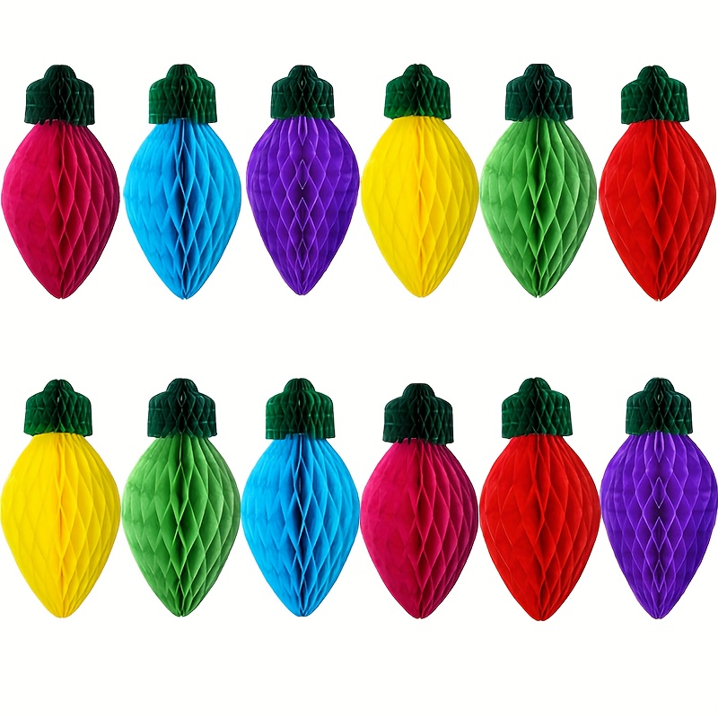 TEMU 12pcs 3d Christmas Light Bulb Honeycomb Ball Set, Christmas Tree Hanging Decoration Colored Christmas Fake Light Shape, 30cm Chili Light Bulb