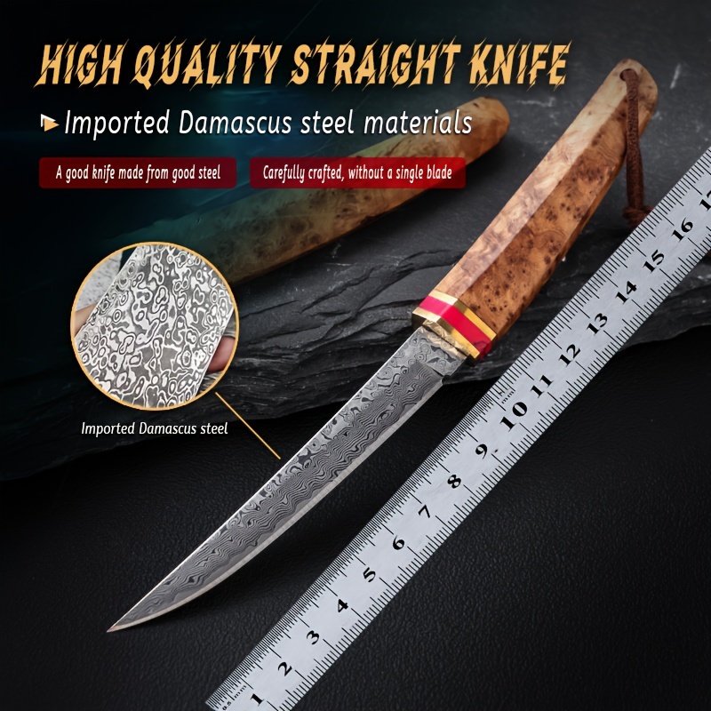 

1pc Beautiful Creative Knife Outdoor Kitchen Knife Damascus Steel Knife Meat Knife Outdoor Knife Stone Wood Handle Outdoor Expansion Hiking Fishing Knife Free Knife Set