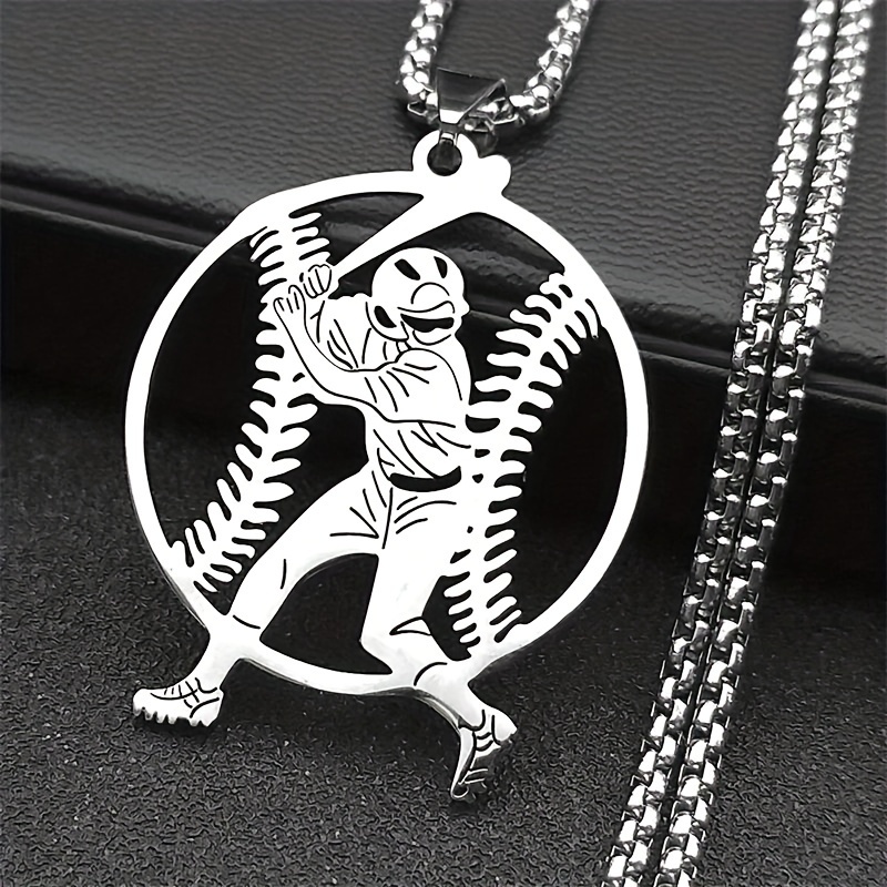 

Hip Hop Baseball Player Softball Pendant Men's Necklace Women' Steel Silvery Chain Jewelry Nzzz699