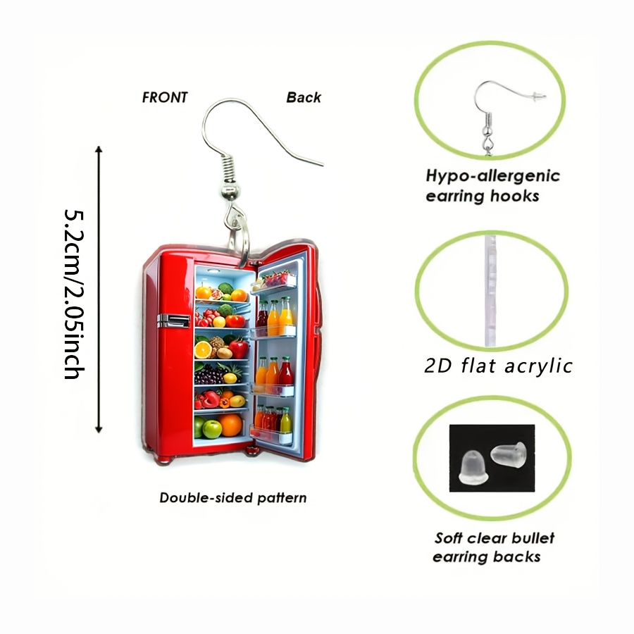 Mini Red Fridge Acrylic Dangle Earrings, Cute Design