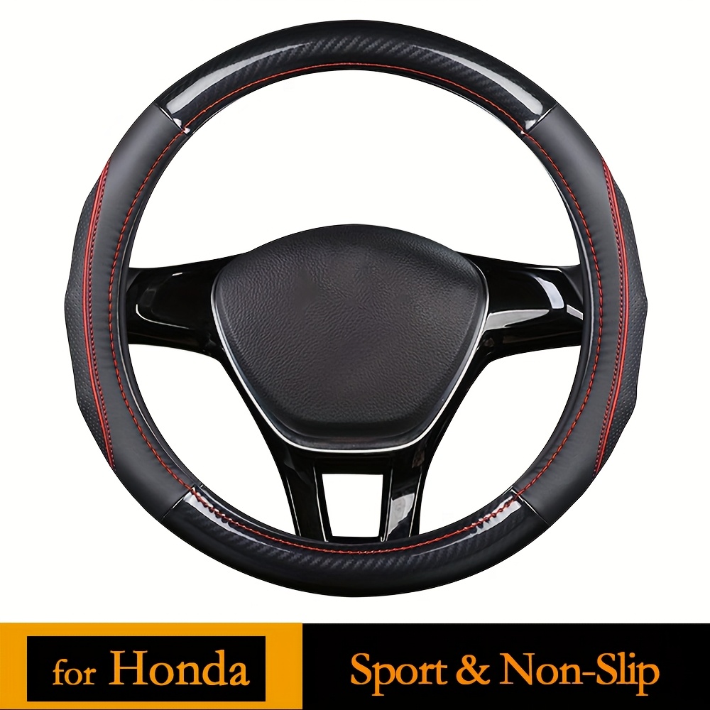 Black Faux Leather Car Steering Wheel Cover - Breathable, Anti-Slip, 14.5-15 Inch