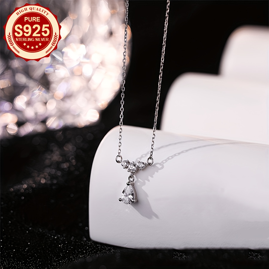Women's S925 Silver Teardrop Flower Necklace, Elegant Design
