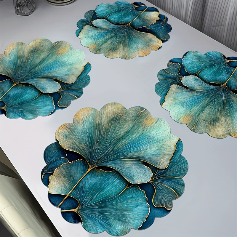 TEMU 4 Round Placemats 15-inch Ginkgo And Golden , Washable Non-slip Heat-resistant Durable Placemats, Suitable For Elegant Dining Table Decor
