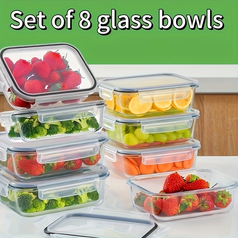 

Glass Food Storage Containers With Set Of 8, Glass Meal Prep Containers, Sealed Glass Storage Containers, Lunch And Lunch Containers, Black