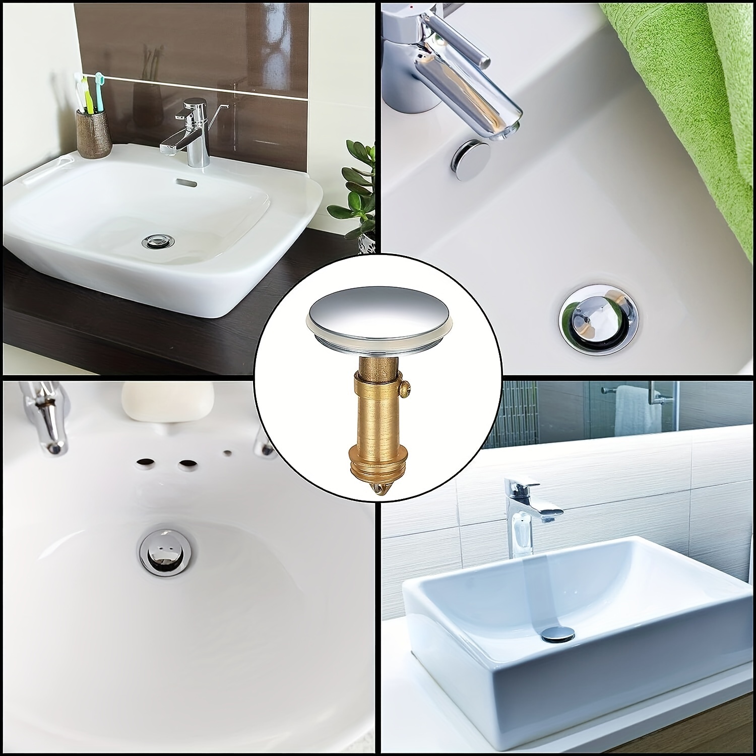2 Tappi Universali Per Lavabo 40mm | Cromati In Ottone | Regolabili In Altezza | Con Guarnizione