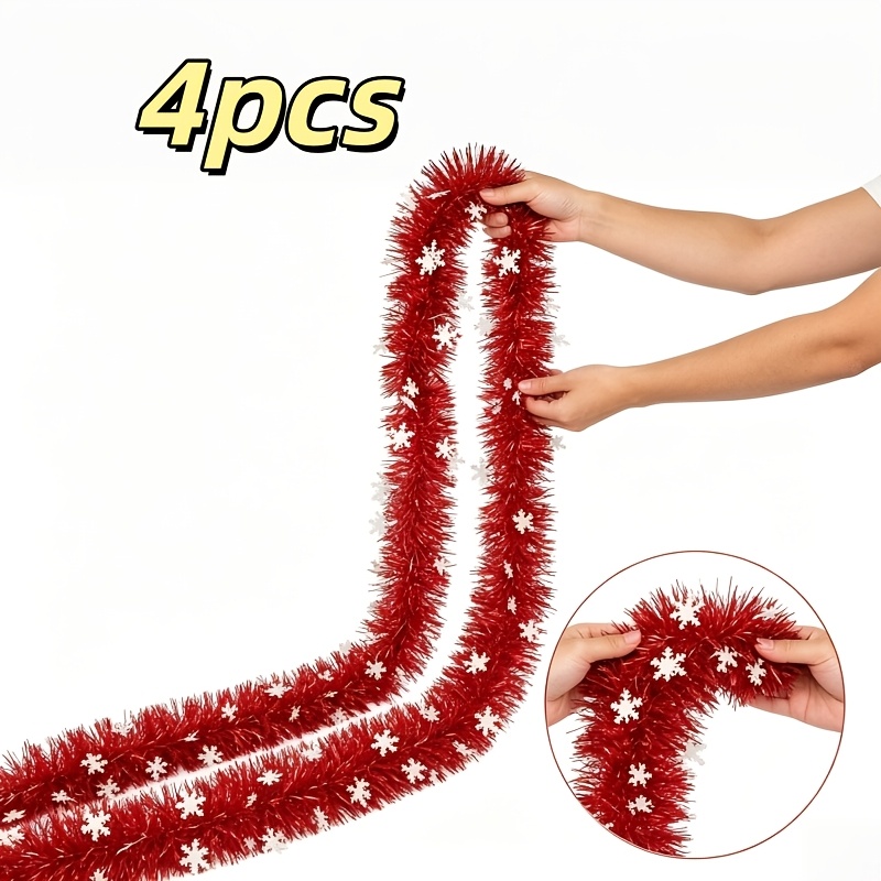 TEMU total de 157.48 pulgadas, 4 piezas de hilos de tinsel de copo de nieve navideño, forma de decorativo de lámina metálica, adecuado para