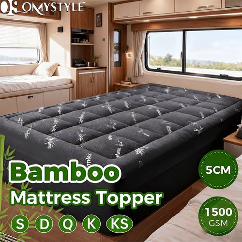 RV 1500GSM Topper - 7D Filling Pillow Top, Cotton Cover - Single/Double/Queen/ Topper for Bedroom, Guestroom - 5cm